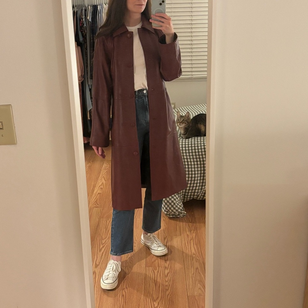 Reformation x Veda Beck Leather Trench in Chianti Burgundy, size medium! - Picture 14 of 16